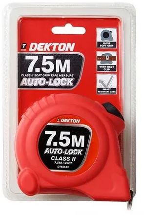 (image for) DEKTON HI VIS RED SOFT GRIP AUTOLOCK TAPE MEASURE - 7.5M