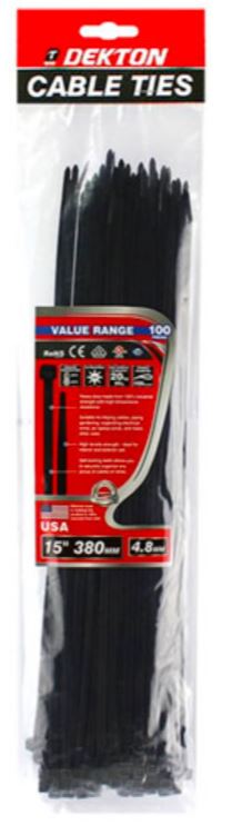 (image for) DEKTON 100PCS 4.8MMX380MM BLACK CABLE TIE SET - 100S