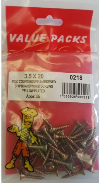 (image for) FAST PAK HARDENED CHIPBOARD WOOD SCREWS YELLOW PLATED - 3.5X20 - 55S