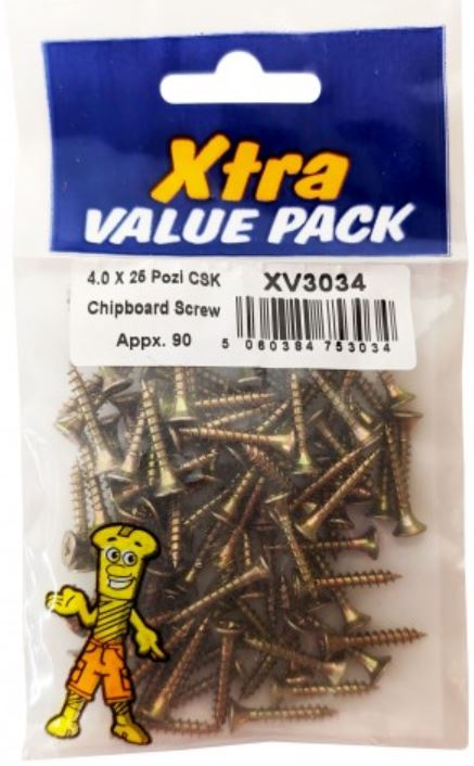 (image for) FAST PAK XTRA VALUE PAK CHIPBOARD SCREW - 4.0X25 POZI CSK - 90S