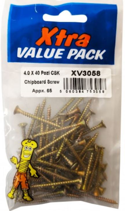 (image for) FAST PAK XTRA VALUE PACKS CHIPBOARD SCREW - 4.0X40 POZI CSK - 65S