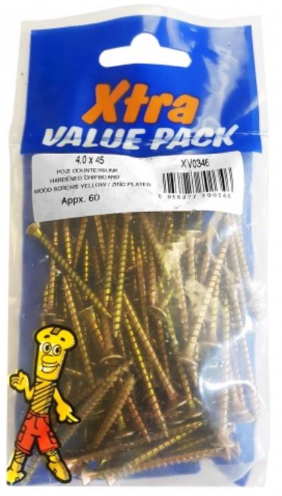 (image for) FAST PAK XTRA VALUE PACK SHARDENED CHIPBOARD WOOD SCREWS YELLOW ZINC PLATED - 4.0X45 - 60S