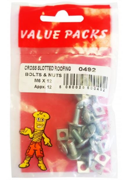 (image for) FAST PAK VALUE PACKS CROSS SLOTTED ROOFING BOLTS & NUTS - M6X12 - 8S
