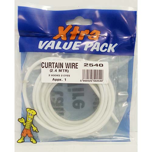 (image for) FAST PAK XTRA VALUE PACKS CURTAIN WIRE WITH 2 HOOKS & 2 EYES - 2.4M -