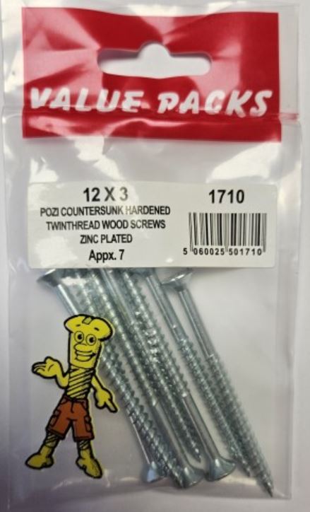 (image for) FAST PAK VALUE PACKS HARDENED TWINTHREAD WOOD SCREWS ZINC PLATED - 12X3 - 7S