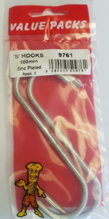 (image for) FAST PAK VALUE PACKS \'S\' HOOKS ZINC PLATED - 100MM