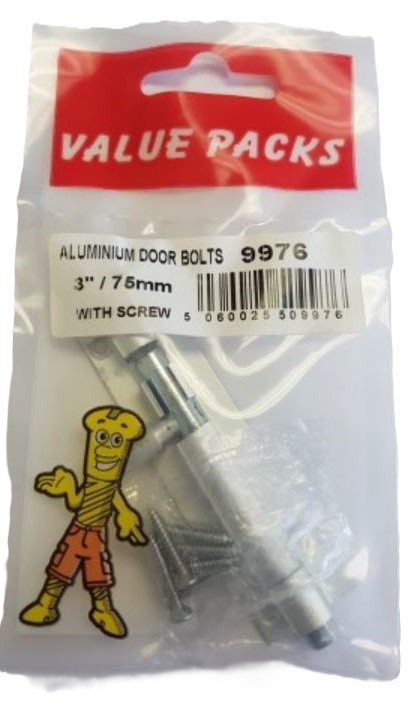 (image for) FAST PAK ALUMINIUM DOOR BOLT&SCREW - 3INCH/75MM