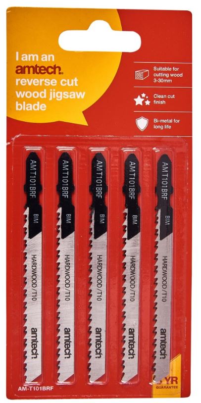 (image for) AMTECH REVERSE CUT WOOD JIGSAW BLADE SET -5PC