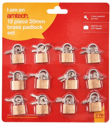 (image for) AMTECH BRASS PADLOCK SET WITH 2 KEYS-20MM