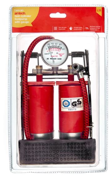 (image for) AMTECH DOUBLE CYLINDER FOOT PUMP WITH GAUGE-STD