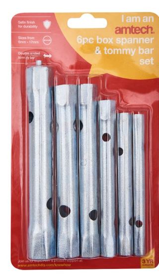 (image for) AMTECH TUBULAR BOX SPANNER SET WITH TOMMY BAR-6PC