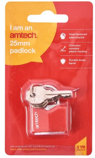 (image for) AMTECH RHOMBIC CHROME PLATED IRON PADLOCK RED-25MM