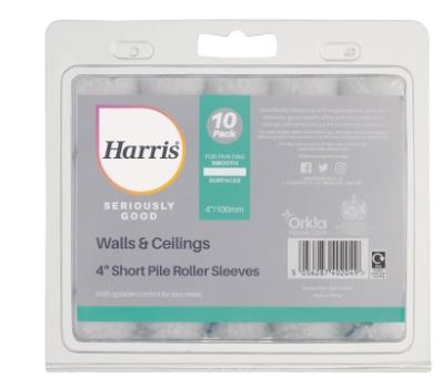 (image for) HARRIS WALLS & CEILLINGS SHORT PILE ROLLER SLEEVES - 4INCH X 10S