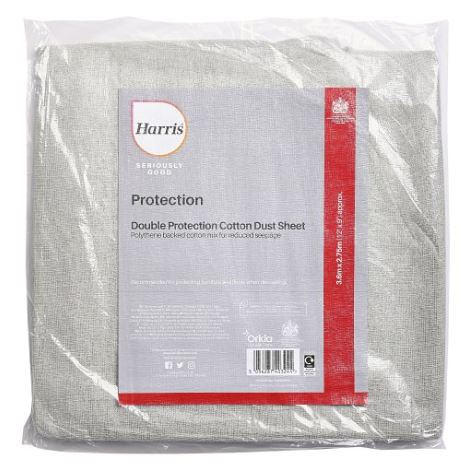 (image for) HARRIS SERIOUSLY GOOD DOUBLE PROTECTION COTTON DUST SHEET WITH POLYTHENE BACKED COTTON MIX FOR REDUCED SEEPAGE - 12X9INCH