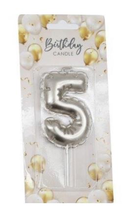 (image for) SIL B/DAY CANDLE BALLON SILV 5