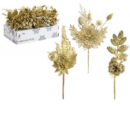 (image for) XMAS ROSE GLITTER ASSORT GOLD