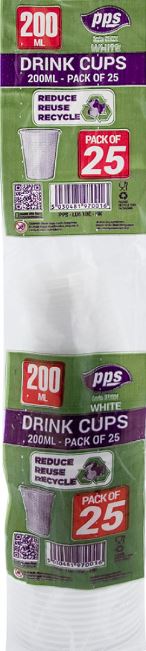 (image for) PPS PLASTIC CUP WHITE 25S