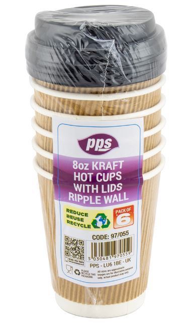 (image for) PPS HOT CUPS+LIDS RIPPLE 6S