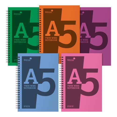 (image for) SILVINE TWIN WIRE NOTEBOOK ASSORTED 160PAGE - A5