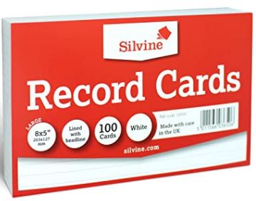 (image for) SILVINE RECORD CARDS WHITE 100S - 8X5""