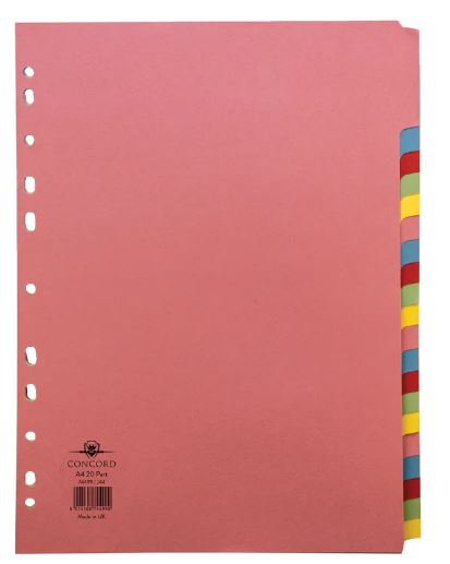 (image for) PUKKA 20 PART DIVIDER CONCORD ASSORTED - A4